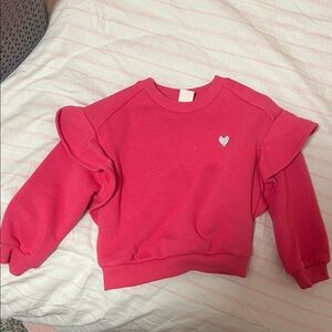 Toddler Girls Ruffle Shoulder Sweatshirt with Heart Accent - Hot Pink